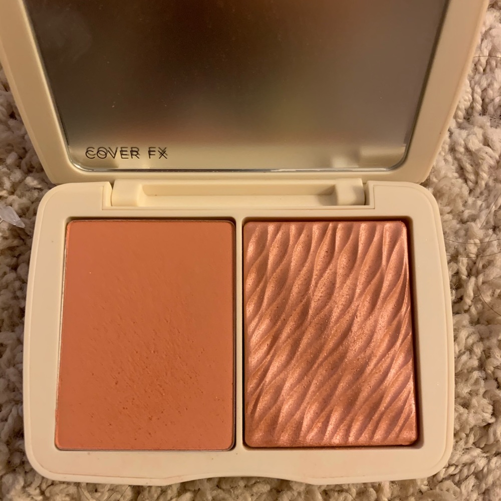 Cover FX Soft Peach blush w/ New highlight palette